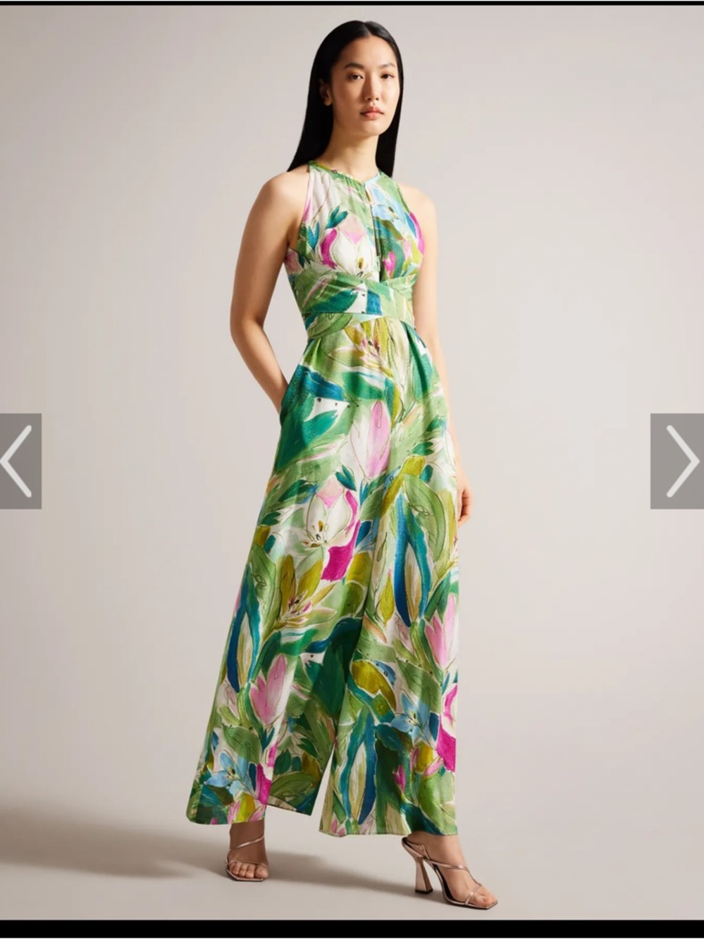 Gorgeous Ted Baker Green & Pink Floral Keyhole Jumpsuit - Picture 7 of 7